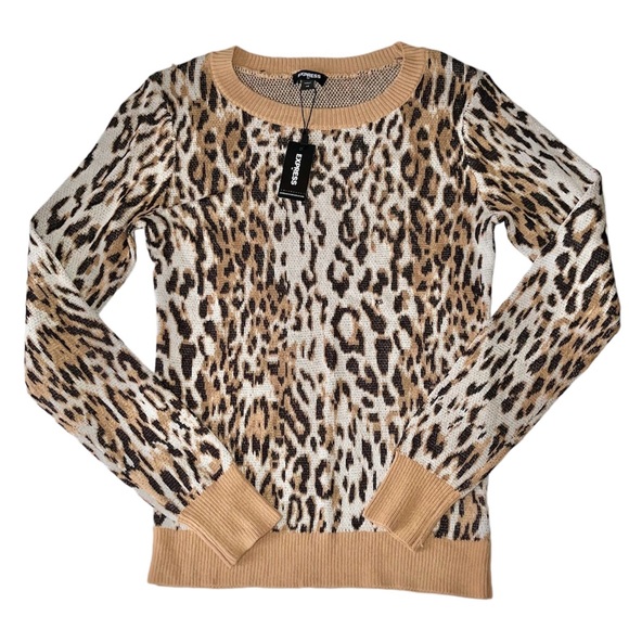 Express Sweaters - Express Cream & Tan Animal Cheetah Print Sweater Sz  XS